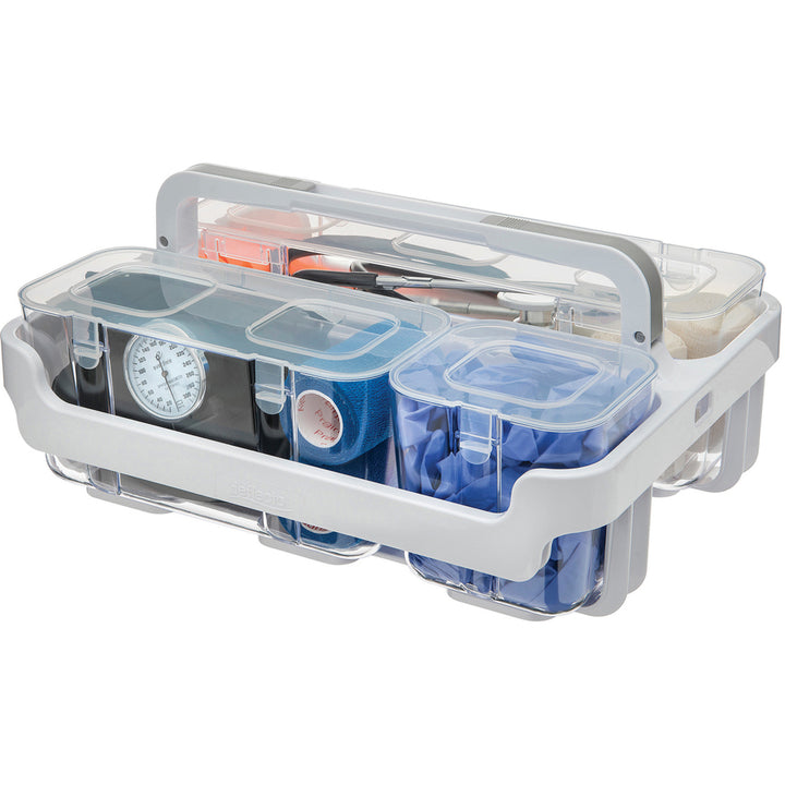 Image of deflecto® Stackable Caddy Organizer with S, M and L Containers, Plastic, 10.5 x 14 x 6.5, White Caddy/Clear Containers