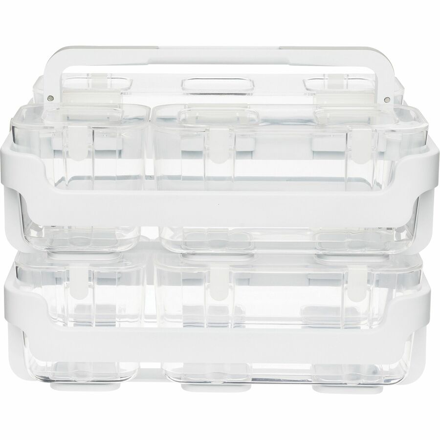 Image of deflecto® Stackable Caddy Organizer with S, M and L Containers, Plastic, 10.5 x 14 x 6.5, White Caddy/Clear Containers