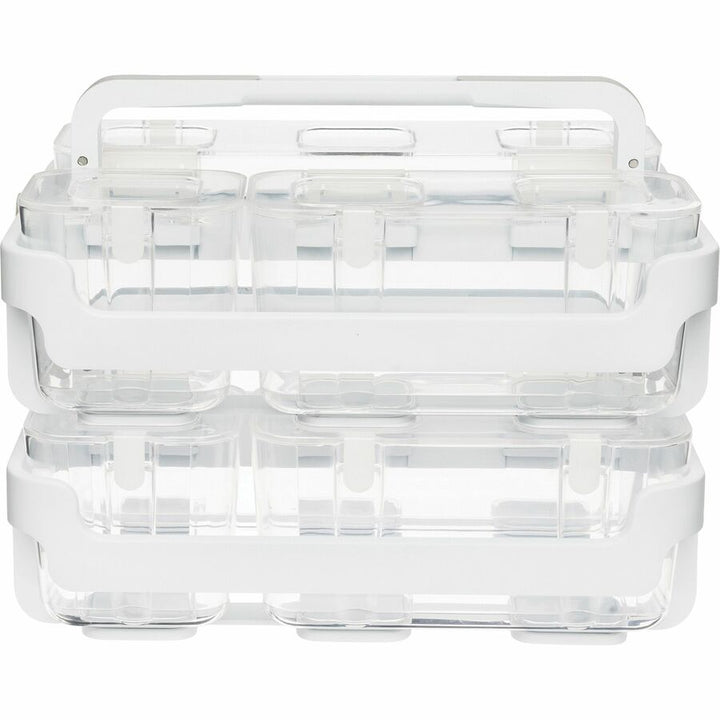 Image of deflecto® Stackable Caddy Organizer with S, M and L Containers, Plastic, 10.5 x 14 x 6.5, White Caddy/Clear Containers