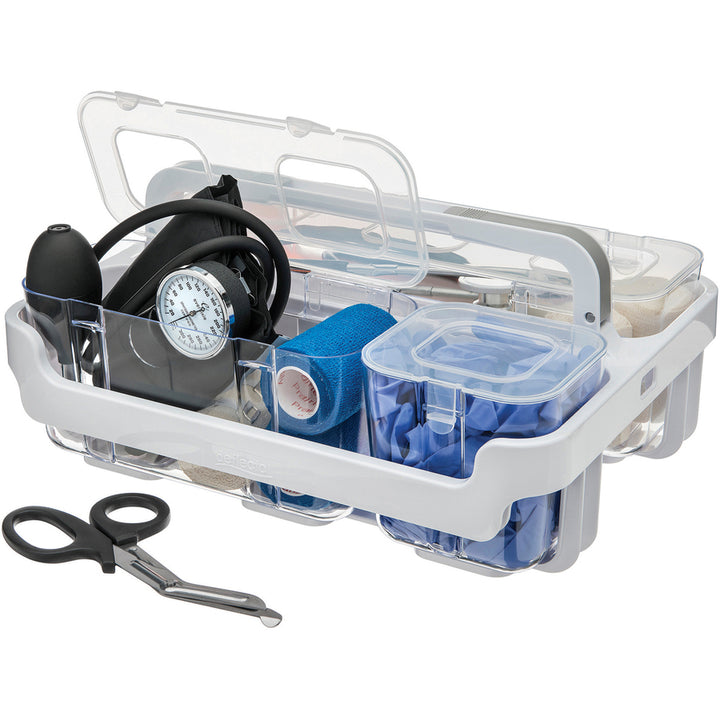 Image of deflecto® Stackable Caddy Organizer with S, M and L Containers, Plastic, 10.5 x 14 x 6.5, White Caddy/Clear Containers