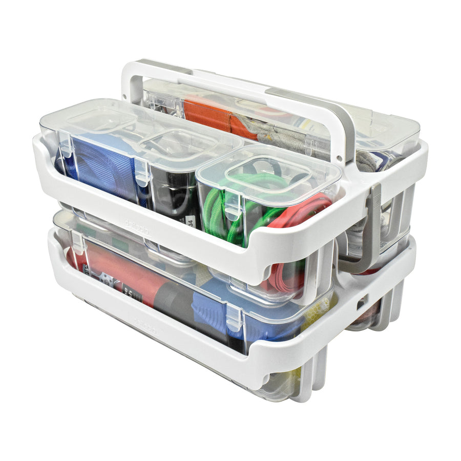 Image of deflecto® Stackable Caddy Organizer with S, M and L Containers, Plastic, 10.5 x 14 x 6.5, White Caddy/Clear Containers