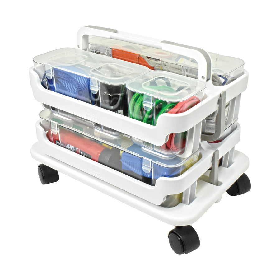 Image of deflecto® Stackable Caddy Organizer with S, M and L Containers, Plastic, 10.5 x 14 x 6.5, White Caddy/Clear Containers