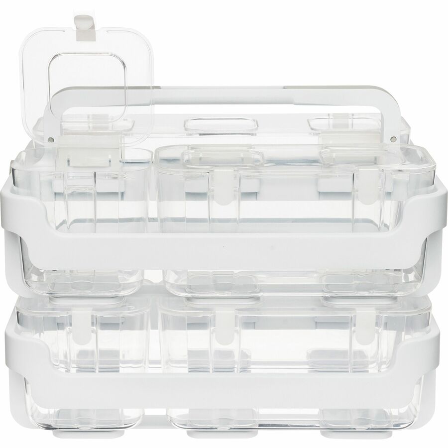 Image of deflecto® Stackable Caddy Organizer with S, M and L Containers, Plastic, 10.5 x 14 x 6.5, White Caddy/Clear Containers