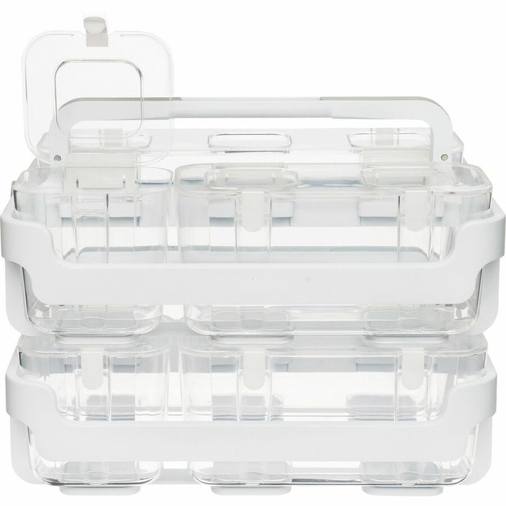 Image of deflecto® Stackable Caddy Organizer with S, M and L Containers, Plastic, 10.5 x 14 x 6.5, White Caddy/Clear Containers