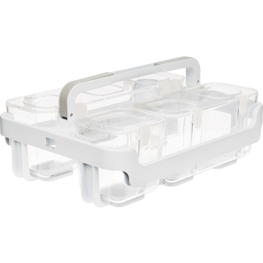 Image of deflecto® Stackable Caddy Organizer with S, M and L Containers, Plastic, 10.5 x 14 x 6.5, White Caddy/Clear Containers