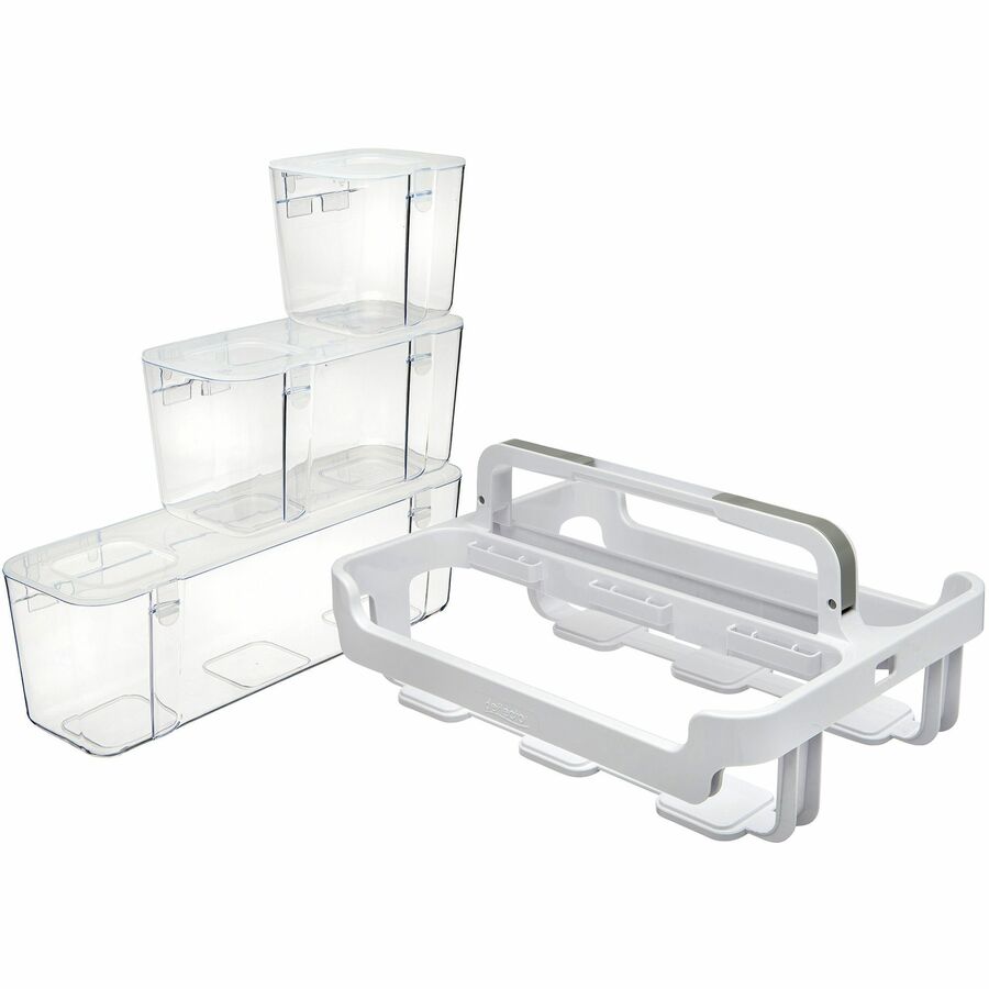 Image of deflecto® Stackable Caddy Organizer with S, M and L Containers, Plastic, 10.5 x 14 x 6.5, White Caddy/Clear Containers