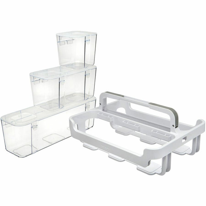 Image of deflecto® Stackable Caddy Organizer with S, M and L Containers, Plastic, 10.5 x 14 x 6.5, White Caddy/Clear Containers