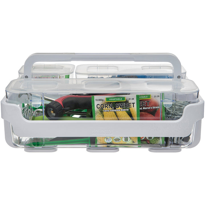Image of deflecto® Stackable Caddy Organizer with S, M and L Containers, Plastic, 10.5 x 14 x 6.5, White Caddy/Clear Containers