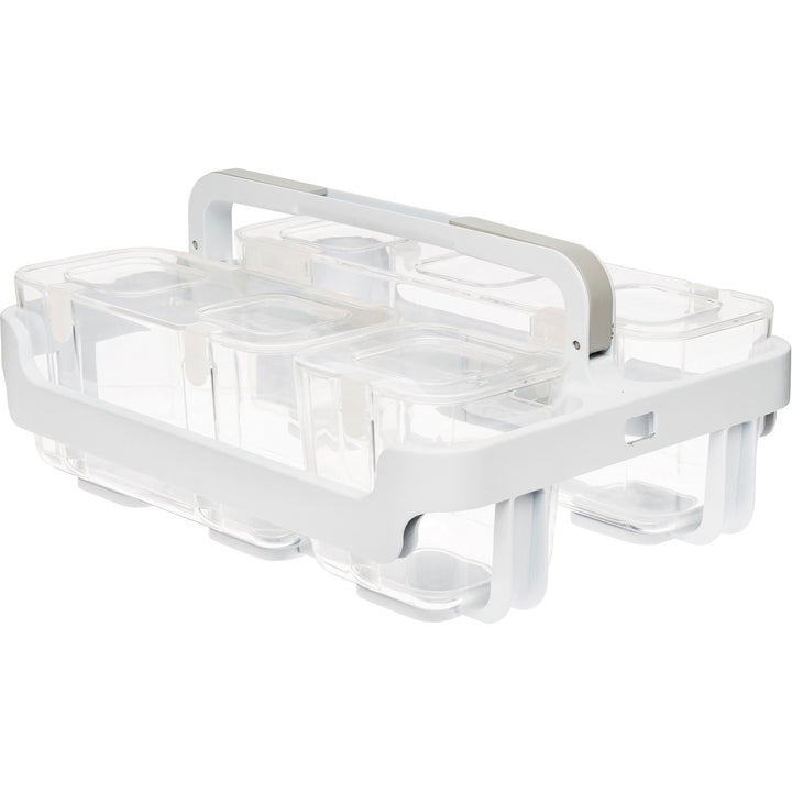 Image of deflecto® Stackable Caddy Organizer with S, M and L Containers, Plastic, 10.5 x 14 x 6.5, White Caddy/Clear Containers