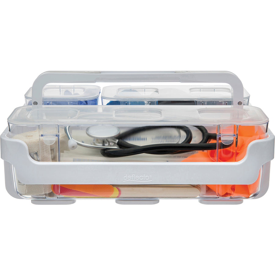 Image of deflecto® Stackable Caddy Organizer with S, M and L Containers, Plastic, 10.5 x 14 x 6.5, White Caddy/Clear Containers