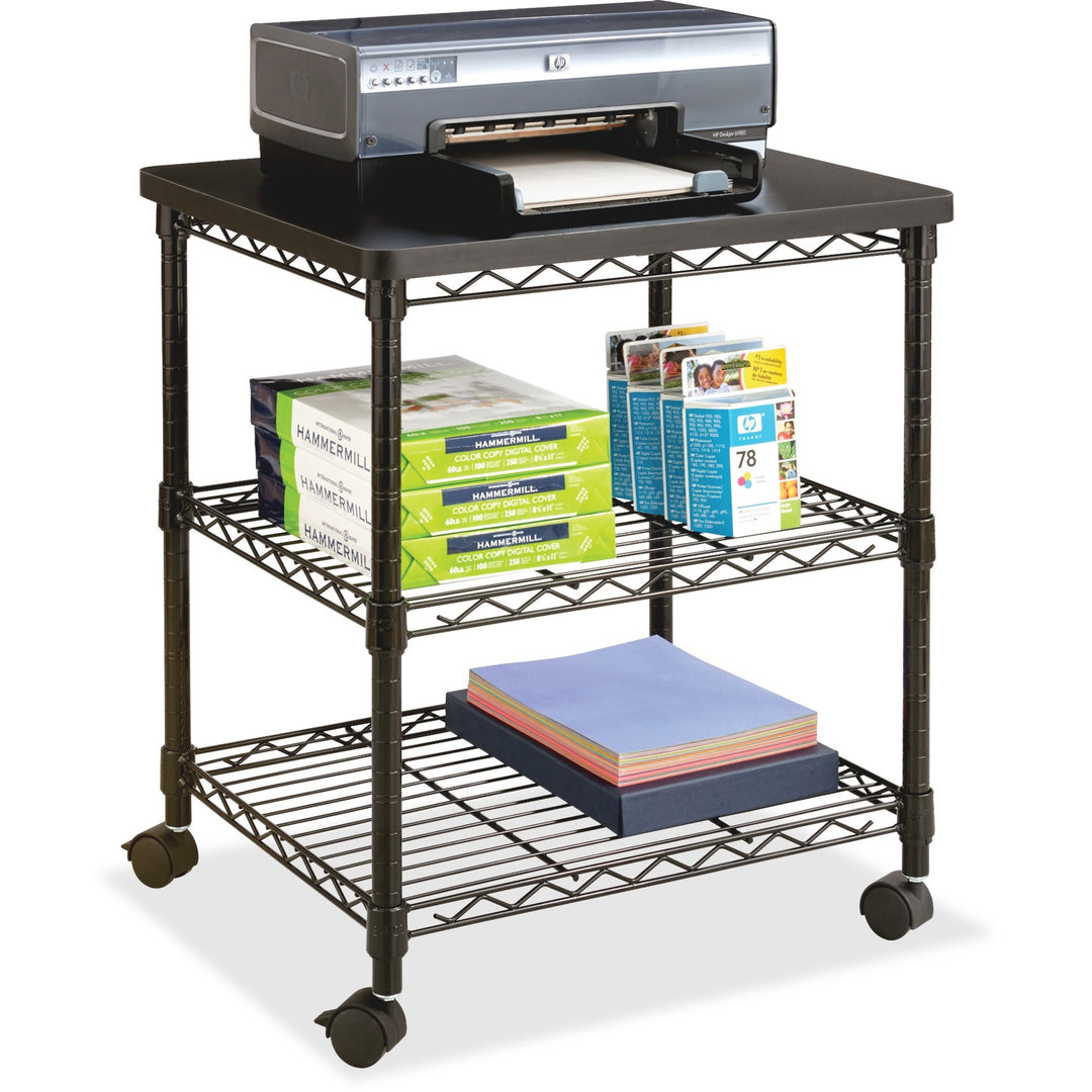 Image of Safco® Desk Side Wire Machine Stand, Metal, 3 Shelves, 200 lb Capacity, 24" x 20" x 27", Black