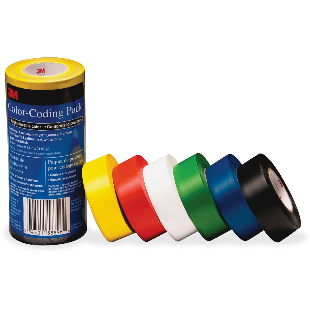 Image of 3M Color-Coding Pack, Vinyl Tape, .94"x21.87Yds, 6/PK, MI