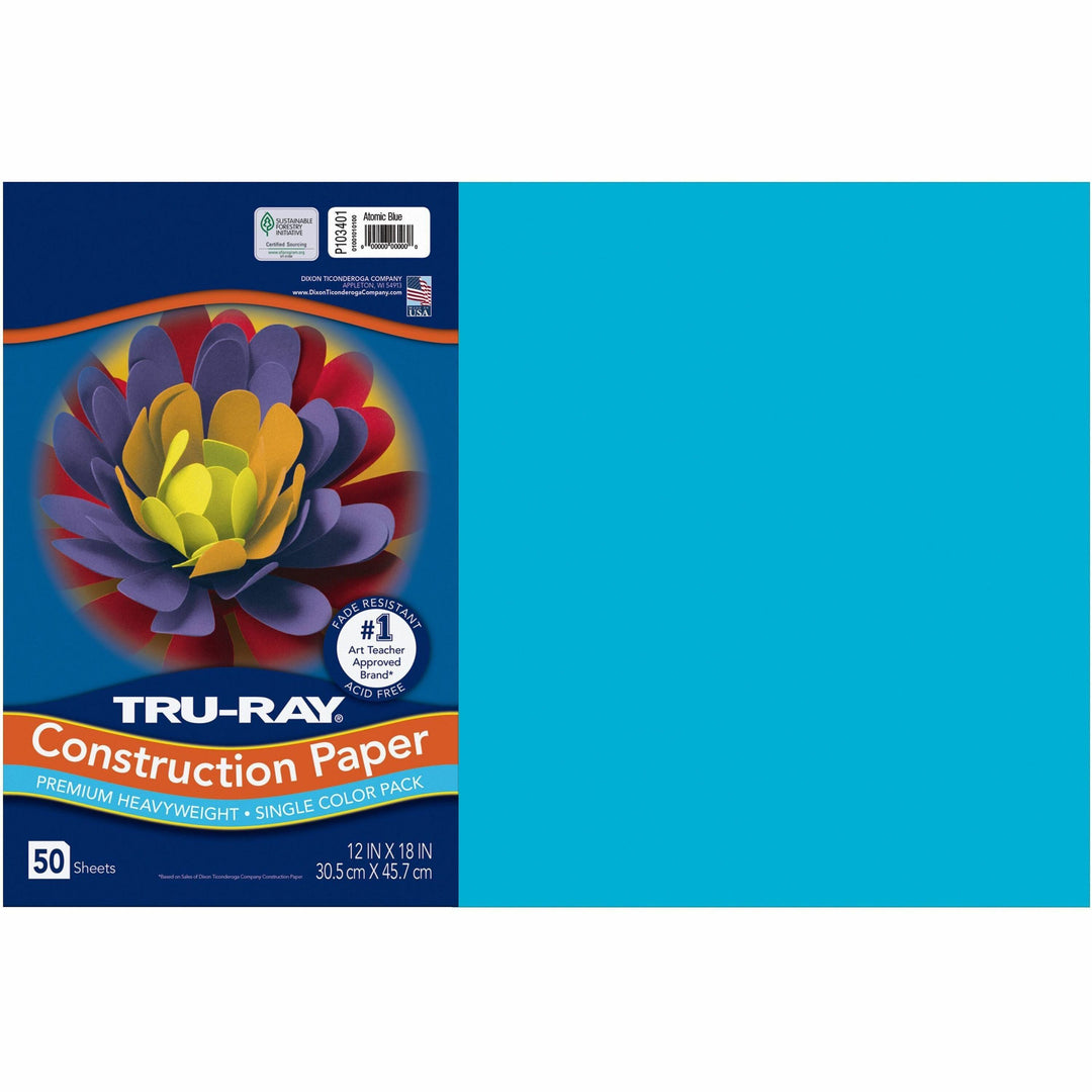 Image of Tru-Ray 103401 Construction Paper, Art Project, 18" W x 12" Length, Atomic Blue, Sulphite, 1 Pack