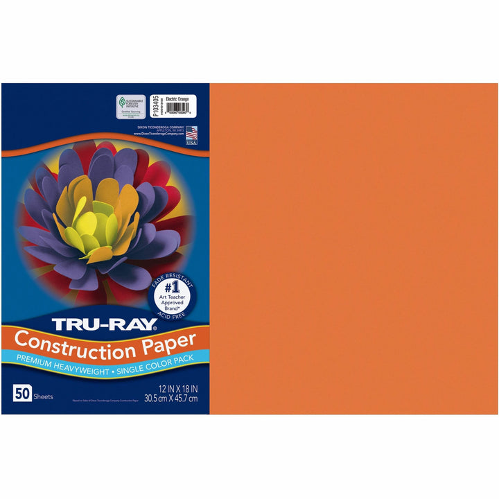 Image of Pacon® Construction Paper, 76 lb, 12"x18", 50/PK, Elec Orange