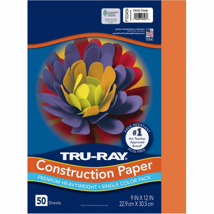 Image of Pacon® Construction Paper, 76 lb, 9"x12", 50/PK, Elec Orange