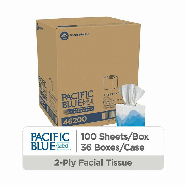 Image of Georgia-Pacific® Facial Tissue, 2 Ply, Cube Box,100 Sheets/BX, 36BX/CT, WE