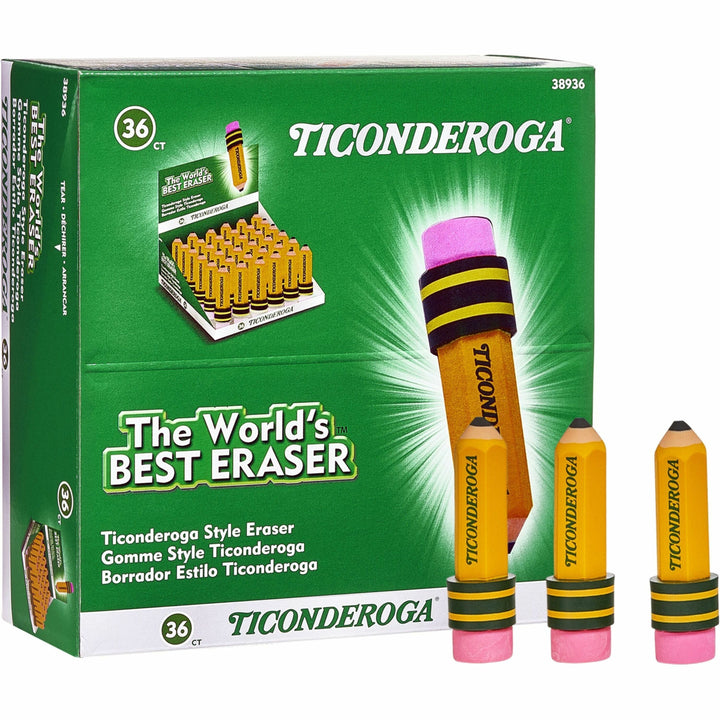 Image of Dixon® Eraser, Pencil-Shaped, 36/BX, Yellow Barrel/Pink Top