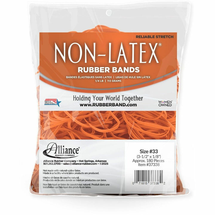 Image of Alliance Rubber Rubber Bands, Latex-free,3-1/2"x1/8",No.33,Orange, 1/4 lb.
