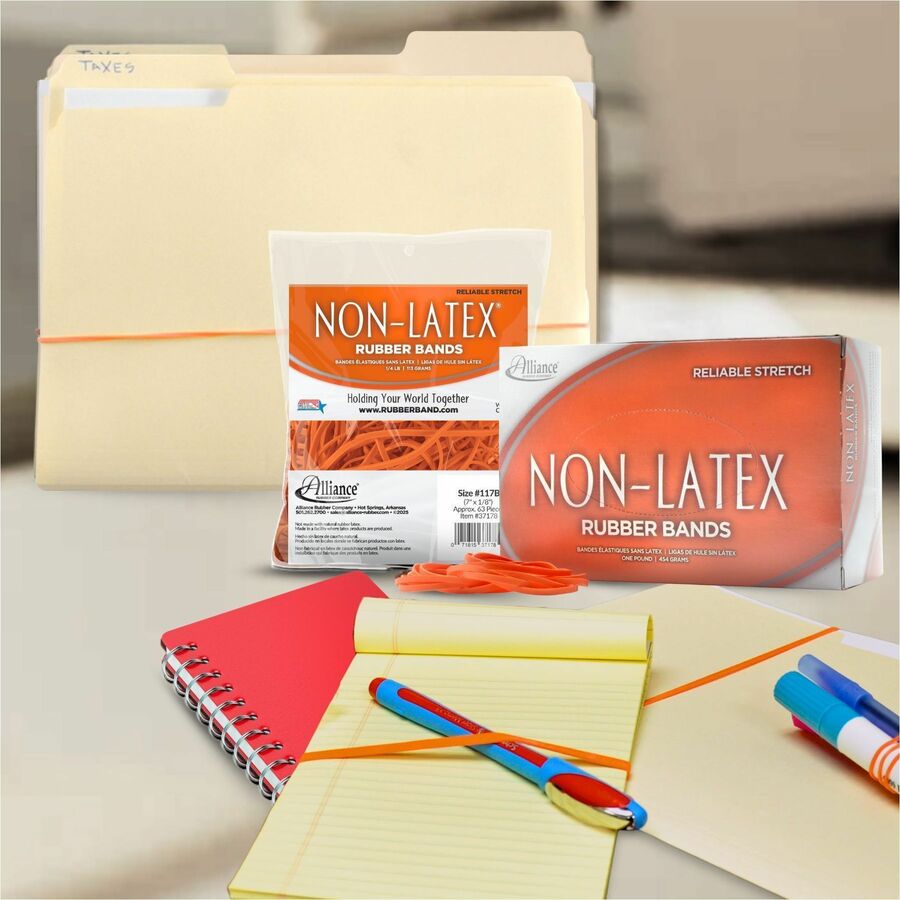 Image of Alliance Rubber Rubber Bands, Latex-free,3-1/2"x1/8",No.33,Orange, 1/4 lb.