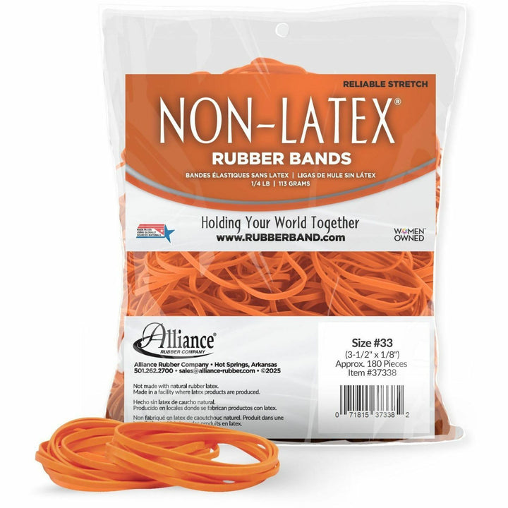 Image of Alliance Rubber Rubber Bands, Latex-free,3-1/2"x1/8",No.33,Orange, 1/4 lb.