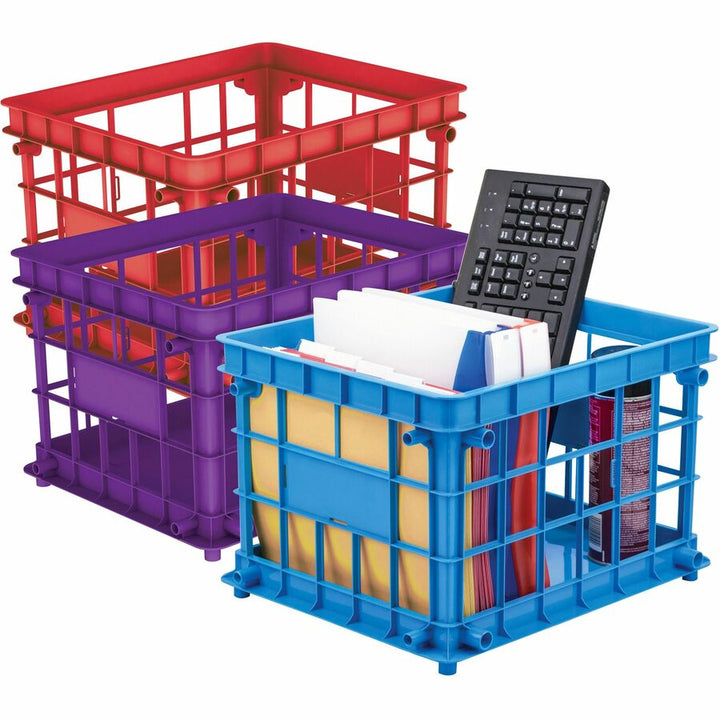 Image of Storex Standard Crate, 14-1/4"x17-1/4"x11", 3/ST, Bright/Assorted