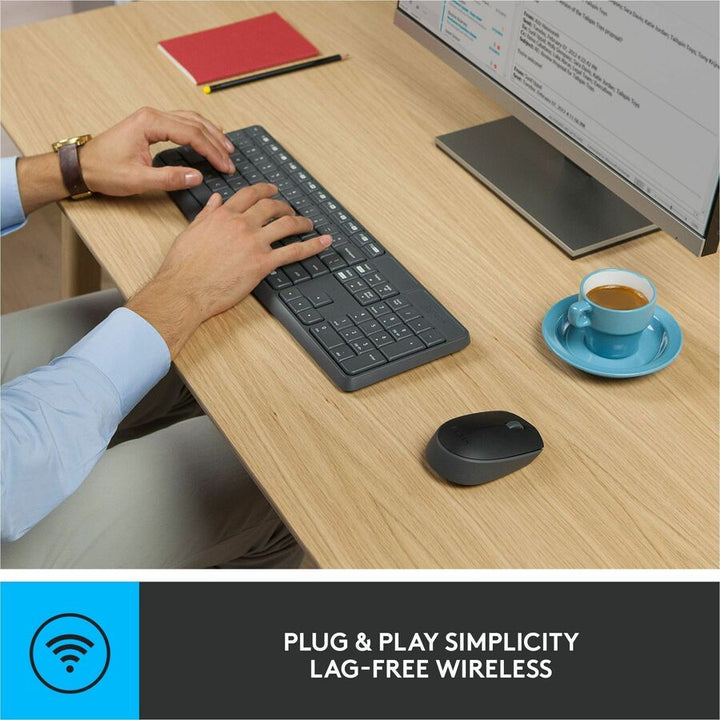 Image of Logitech® MK235 Wireless Keyboard and Optical Mouse Combo, 2.4 GHz Frequency, 33 ft Wireless Range, Black