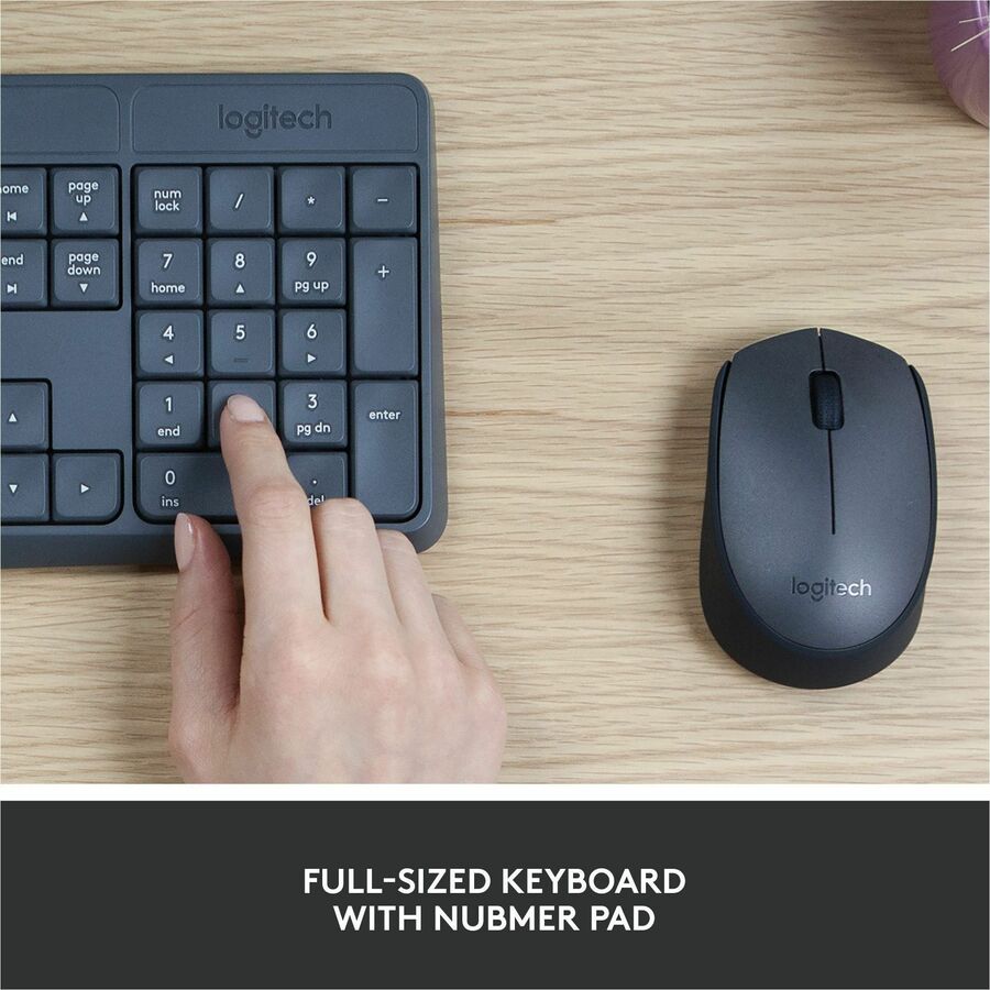 Image of Logitech® MK235 Wireless Keyboard and Optical Mouse Combo, 2.4 GHz Frequency, 33 ft Wireless Range, Black
