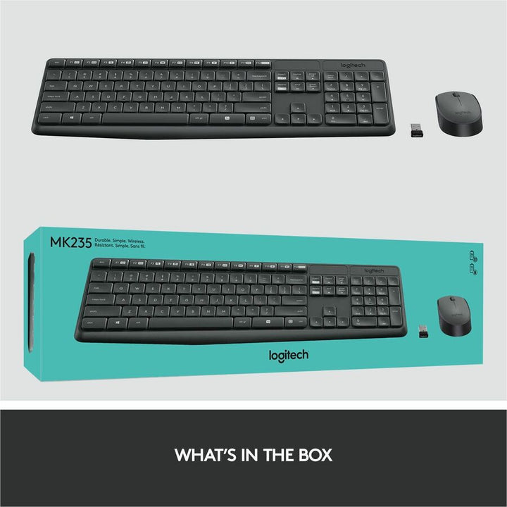 Image of Logitech® MK235 Wireless Keyboard and Optical Mouse Combo, 2.4 GHz Frequency, 33 ft Wireless Range, Black