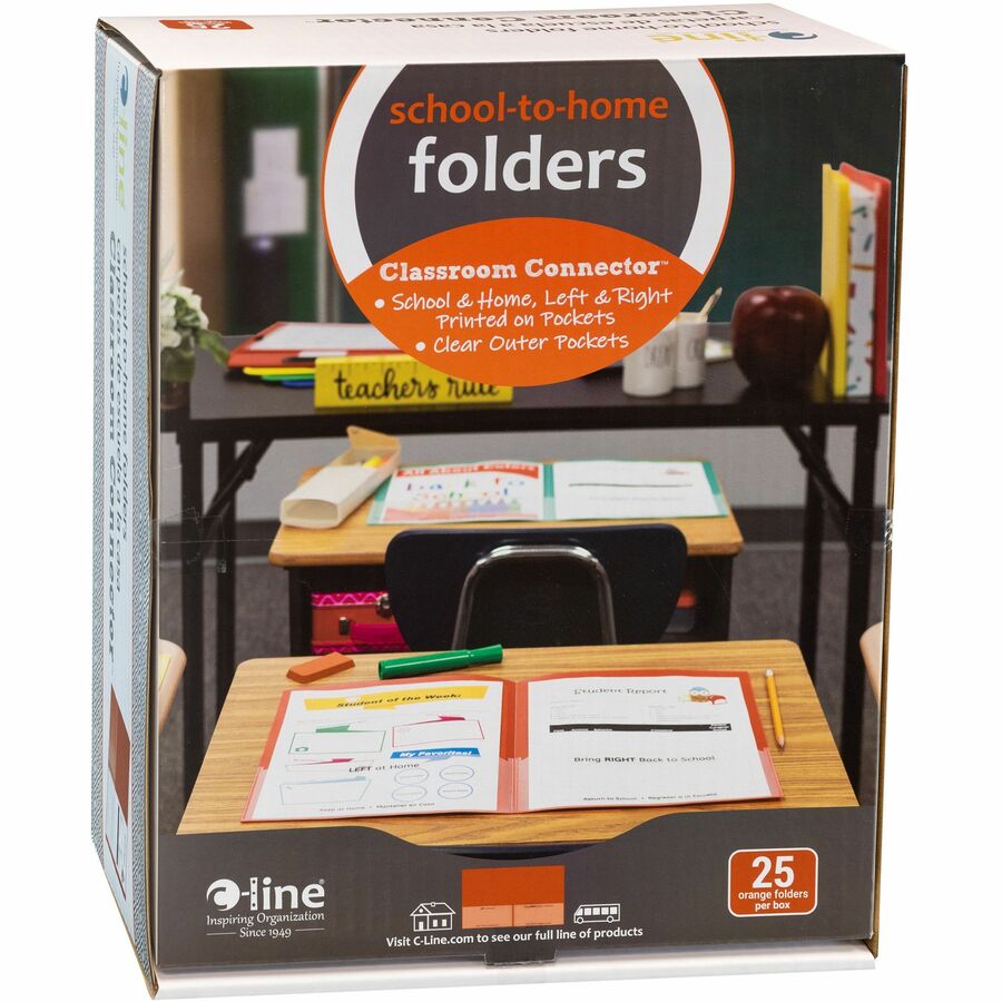 Image of C-Line® Folder, 2-Pocket, Poly, 50-Sht Cap, Letter, 25/BX, Orange