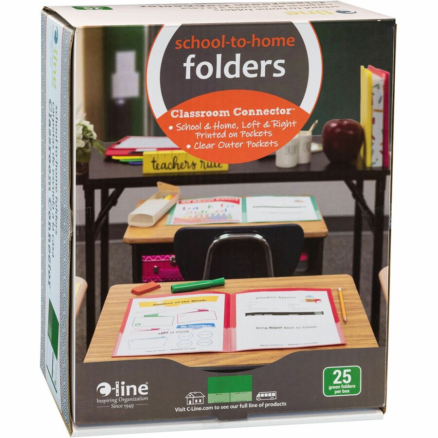 Image of C-Line® Folder, 2-Pocket, Poly, 50-Sht Cap, Letter, 25/BX, Green