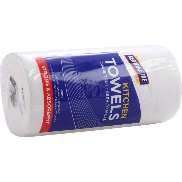Image of Genuine Joe Towel Roll,Paper,2-Ply,250Shts/RL,8"x11", 12RL/CT, White