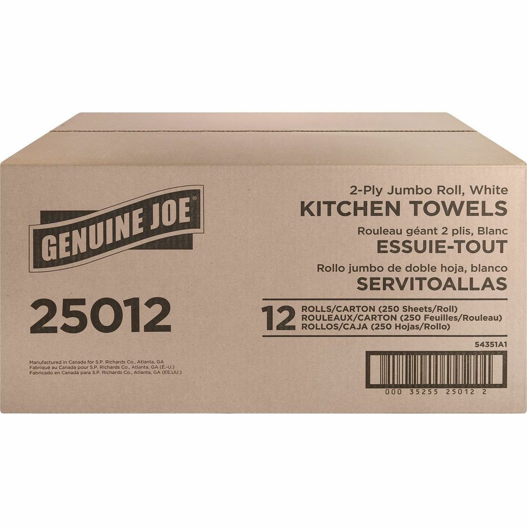 Image of Genuine Joe Towel Roll,Paper,2-Ply,250Shts/RL,8"x11", 12RL/CT, White
