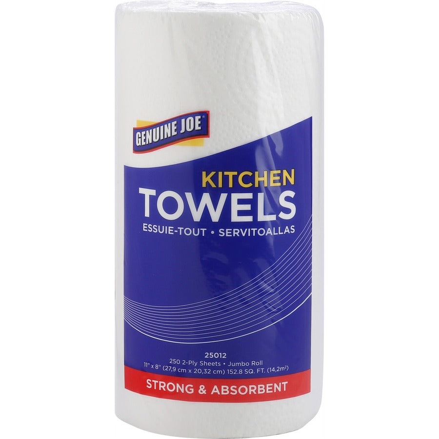 Image of Genuine Joe Towel Roll,Paper,2-Ply,250Shts/RL,8"x11", 12RL/CT, White