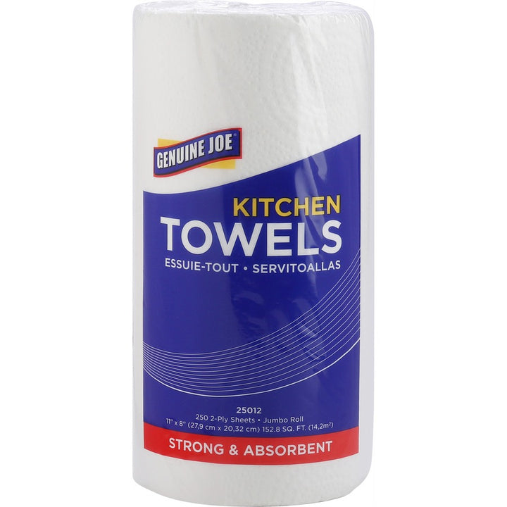 Image of Genuine Joe Towel Roll,Paper,2-Ply,250Shts/RL,8"x11", 12RL/CT, White