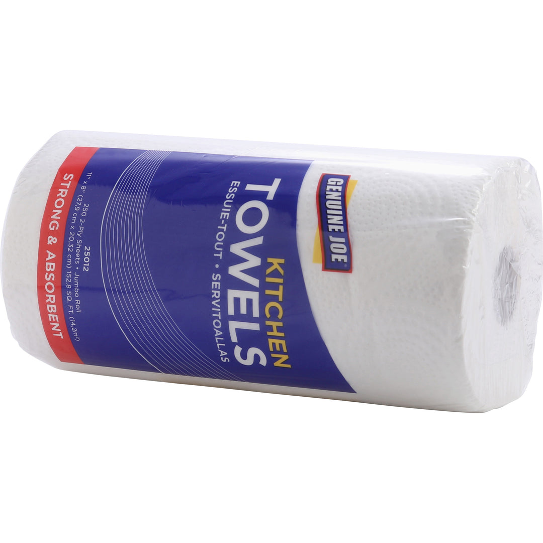 Image of Genuine Joe Towel Roll,Paper,2-Ply,250Shts/RL,8"x11", 12RL/CT, White