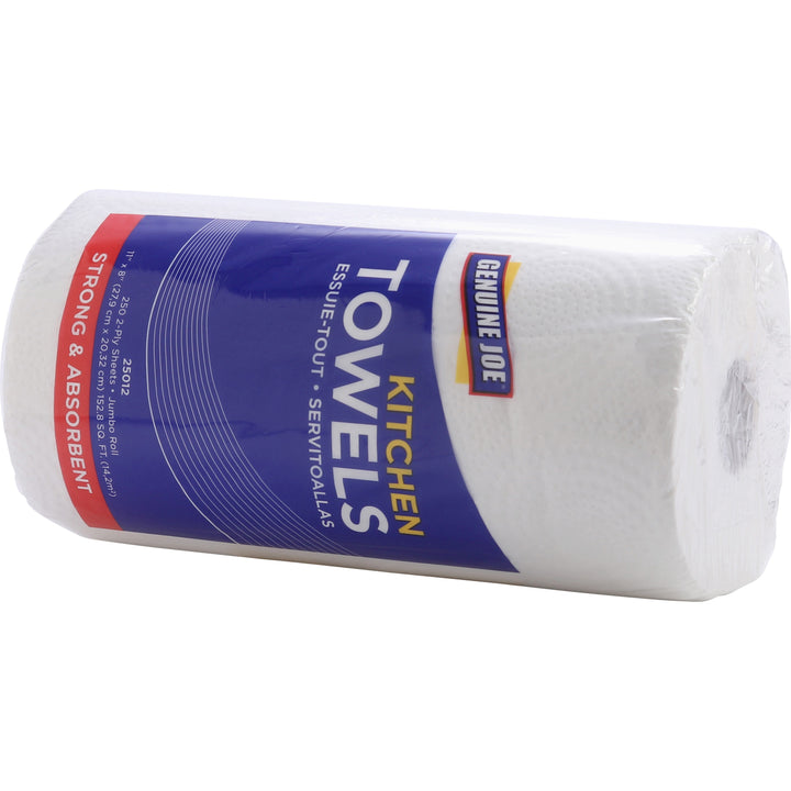 Image of Genuine Joe Towel Roll,Paper,2-Ply,250Shts/RL,8"x11", 12RL/CT, White
