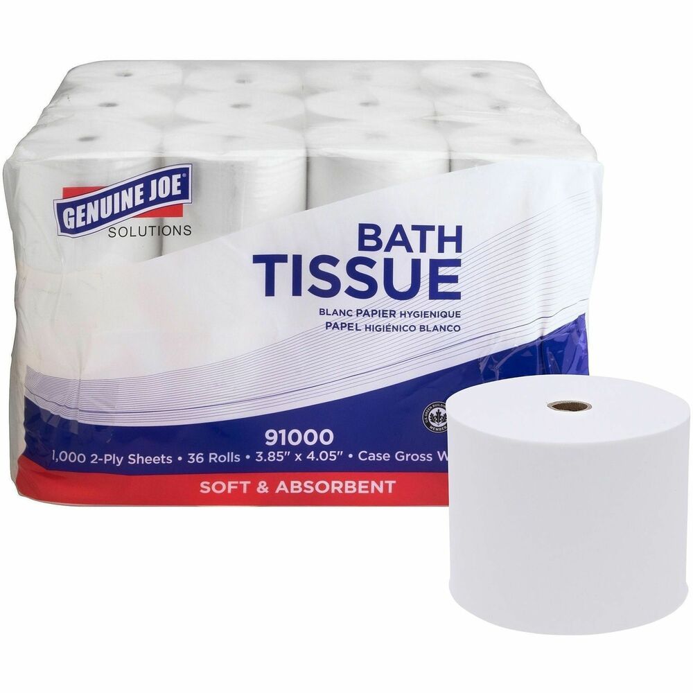 Image of Genuine Joe Bathroom Tissue, 2-Ply, 1000 Sheets/Roll, 36RL/CT, White