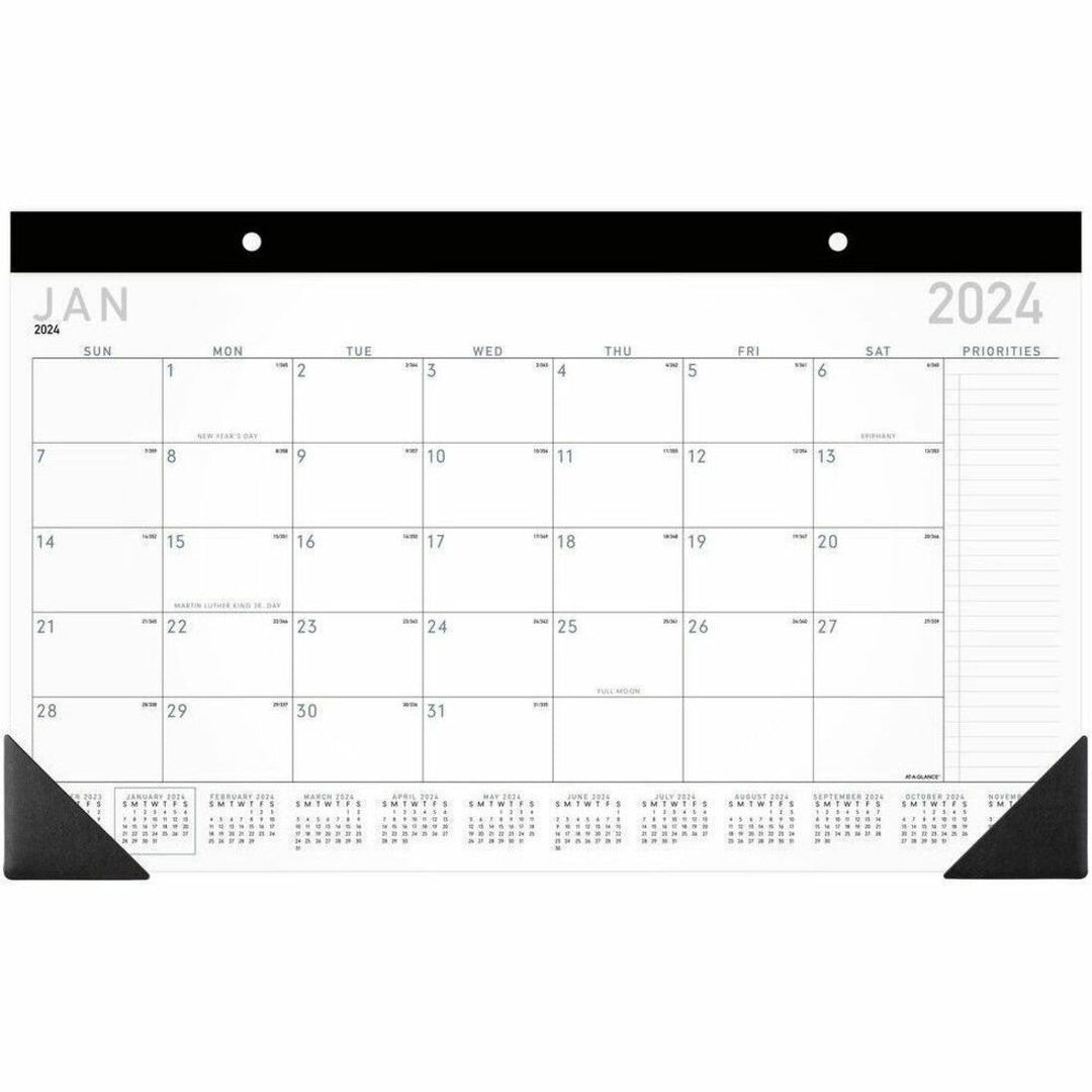 Image of AT-A-GLANCE® Contemporary Monthly Desk Pad, 18 x 11, White Sheets, Black Binding/Corners,12-Month (Jan to Dec): 2026
