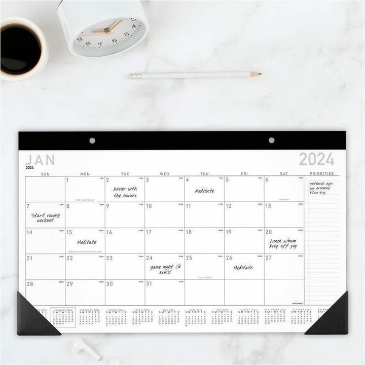 Image of AT-A-GLANCE® Contemporary Monthly Desk Pad, 18 x 11, White Sheets, Black Binding/Corners,12-Month (Jan to Dec): 2026