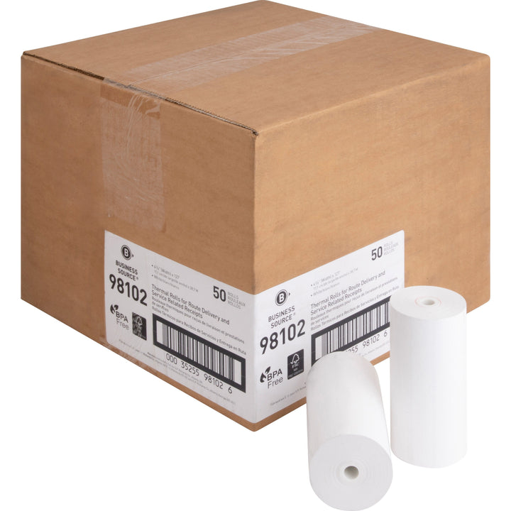 Image of Business Source 98102 Portable Printer Receipt Thermal Rolls, 4 19/64" x 127 ft, White, 50 / Carton