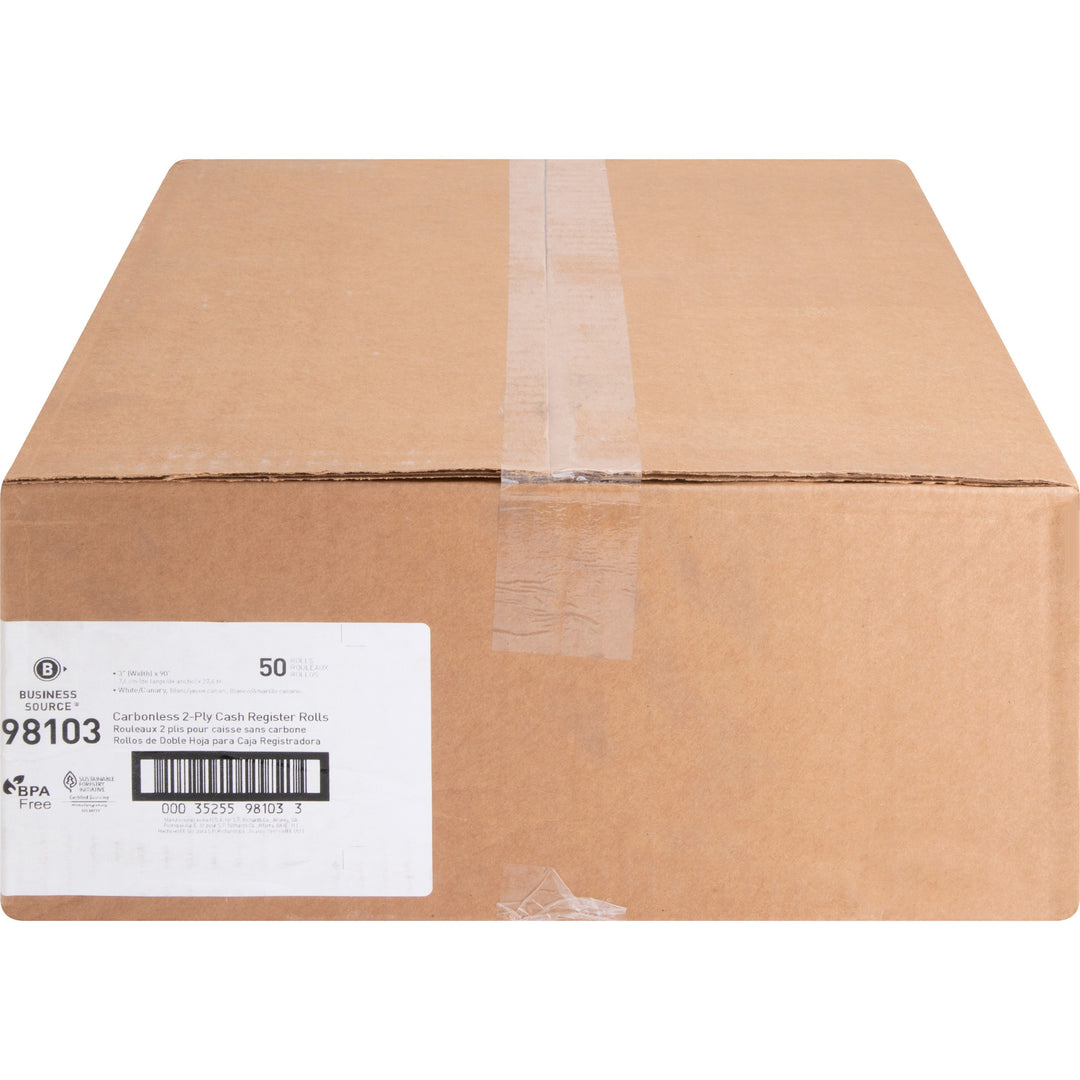 Image of Business Source Carbonless Paper Rolls, 2-Ply, 3"x90', 50RL/CT, White