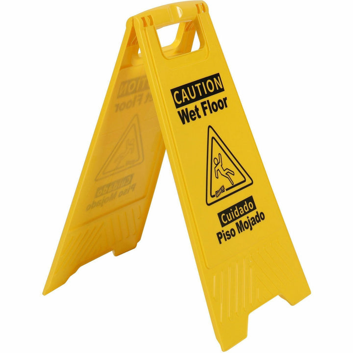 Image of Genuine Joe Sign,Wet Floor,w/Graphic,English/Spanish,6/CT,YW/BK
