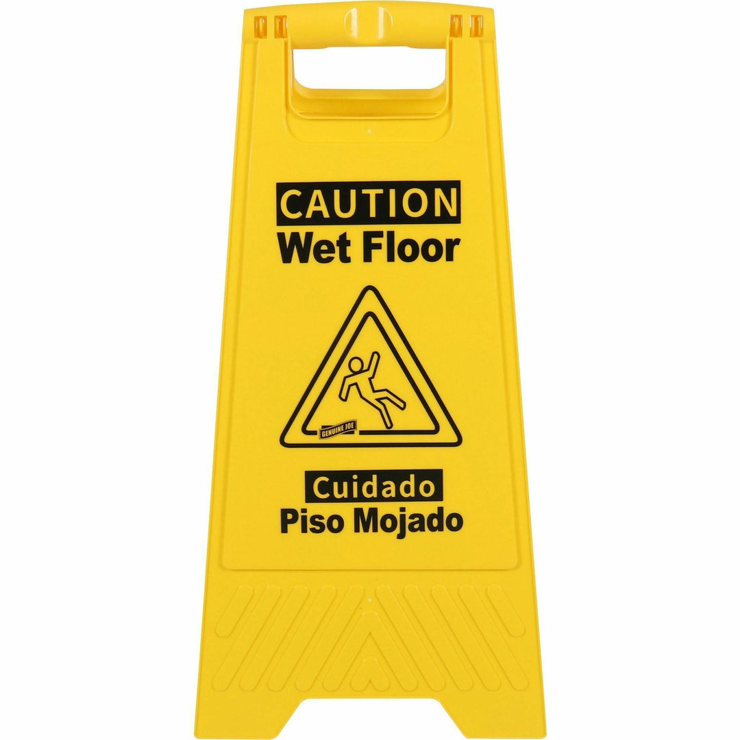 Image of Genuine Joe Sign,Wet Floor,w/Graphic,English/Spanish,6/CT,YW/BK