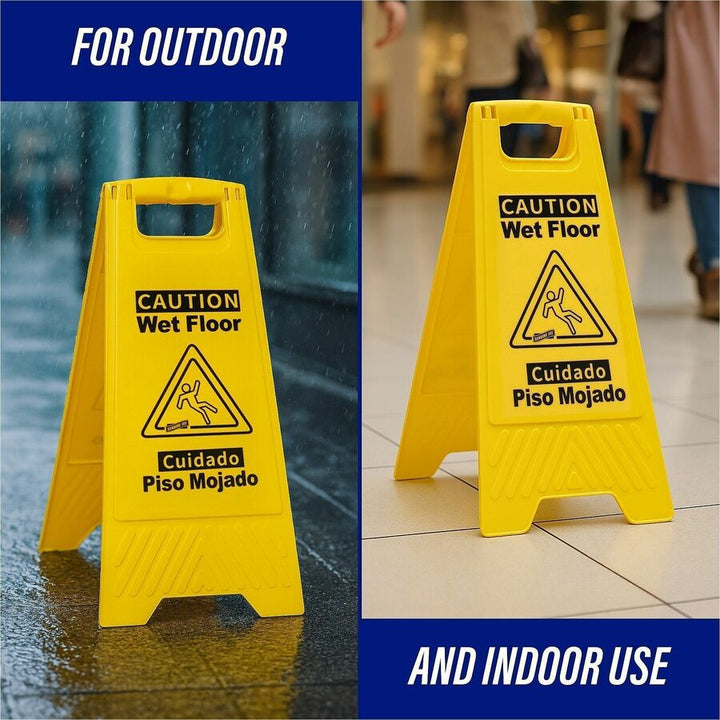 Image of Genuine Joe Sign,Wet Floor,w/Graphic,English/Spanish,6/CT,YW/BK
