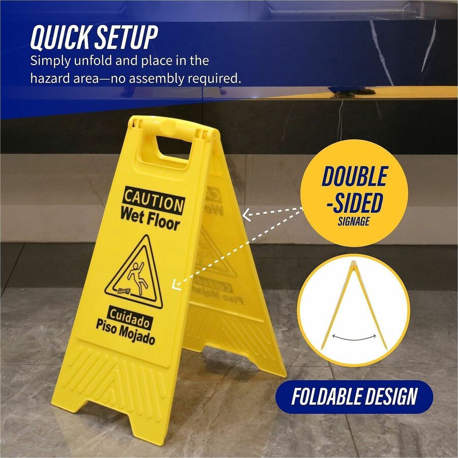 Image of Genuine Joe Sign,Wet Floor,w/Graphic,English/Spanish,6/CT,YW/BK