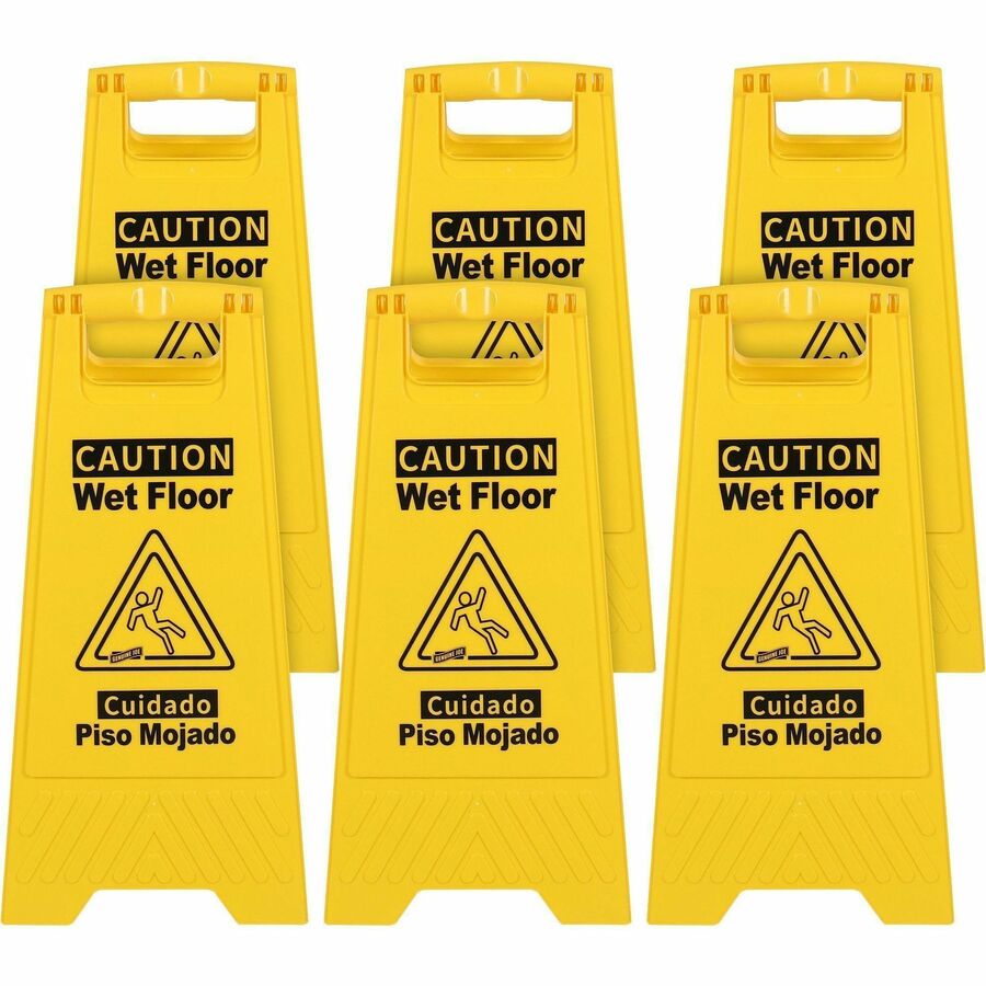 Image of Genuine Joe Sign,Wet Floor,w/Graphic,English/Spanish,6/CT,YW/BK