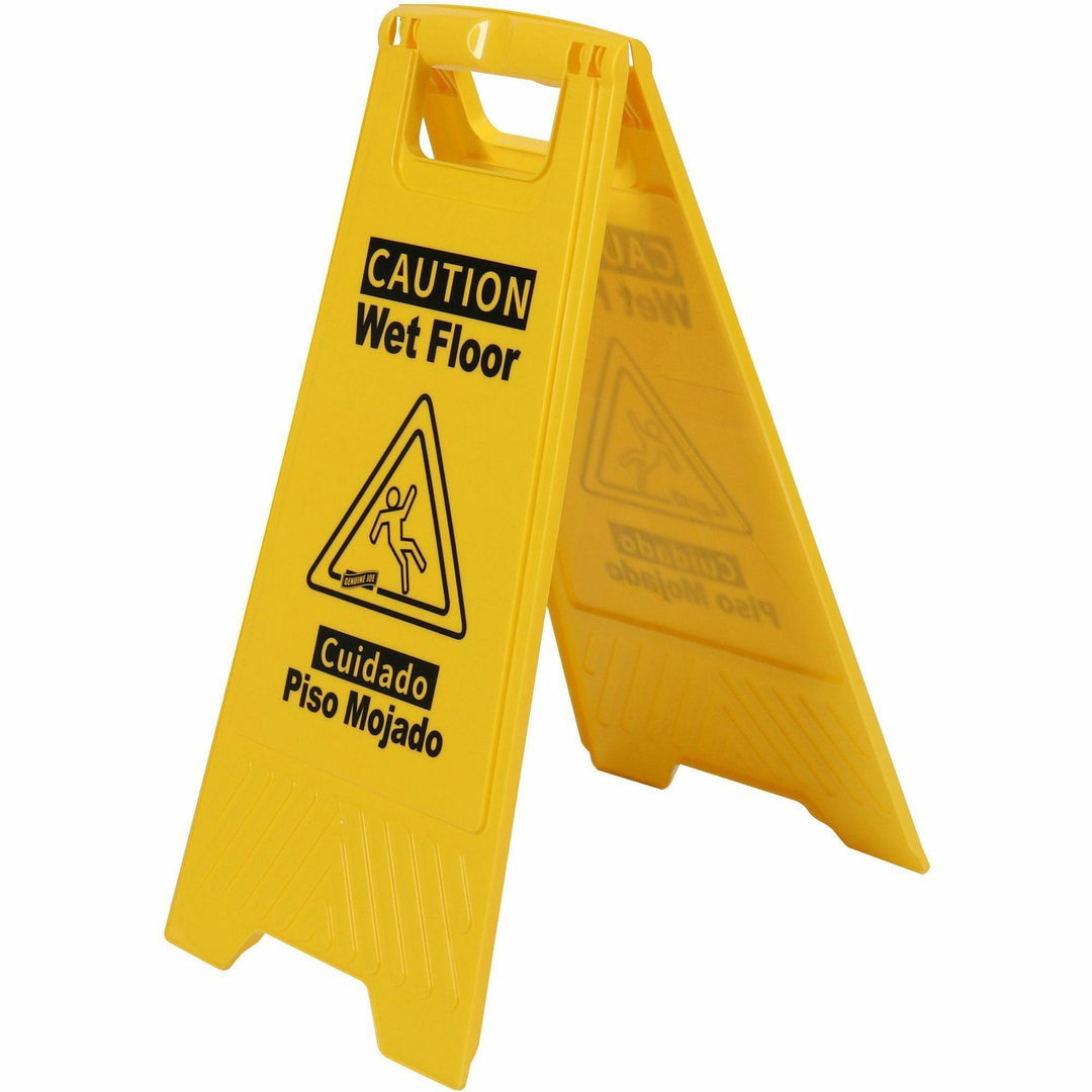Image of Genuine Joe Sign,Wet Floor,w/Graphic,English/Spanish,6/CT,YW/BK