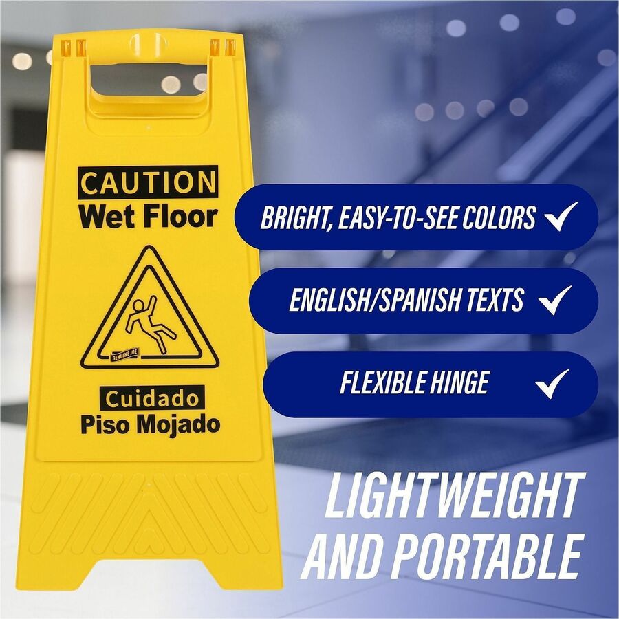 Image of Genuine Joe Sign,Wet Floor,w/Graphic,English/Spanish,6/CT,YW/BK