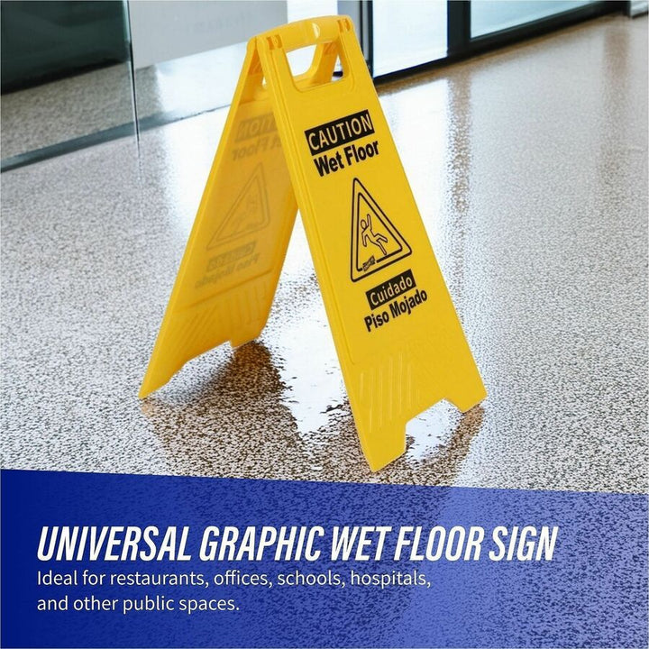 Image of Genuine Joe Sign,Wet Floor,w/Graphic,English/Spanish,6/CT,YW/BK