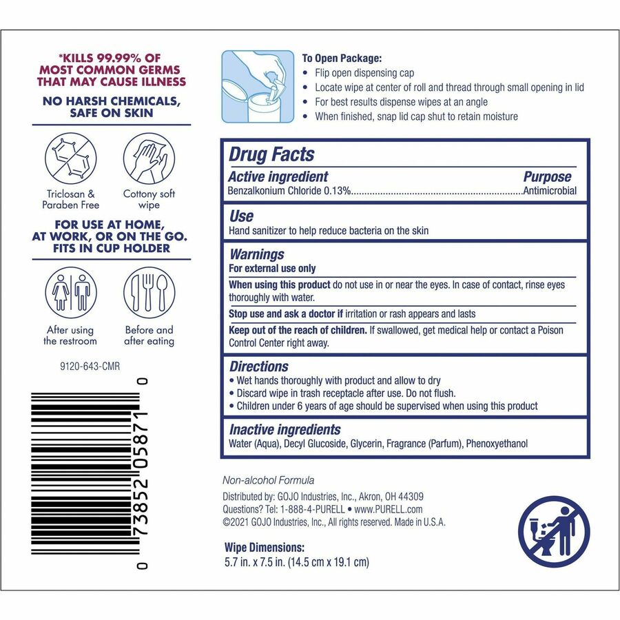 Image of GOJO® Hand Sanitizing Wipes, 40Shts, White